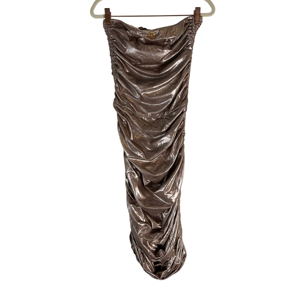 Bahia Maria Roxanne Midi Dress Strapless Ruched Rosette Party Cocktail Prom S - Picture 7 of 11